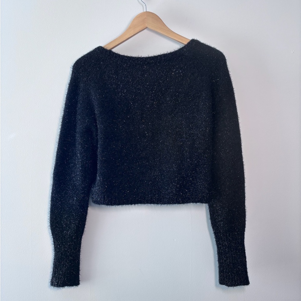 All Saints Rosetta Tinsel Black Silver Long Sleeve Wool Knit Jumper Sweater XS - Picture 3 of 8
